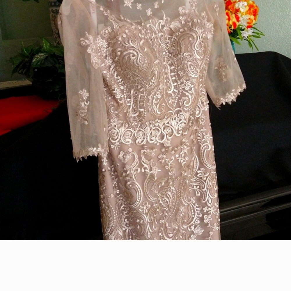 JJs House Long Sleeve Lace Dress in Cream and White